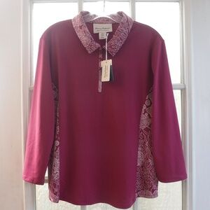 Tommy Bahama Rosewood Color 1/3 Zip Up 3/4Sleeve Collared Golf&Tennis Shirt